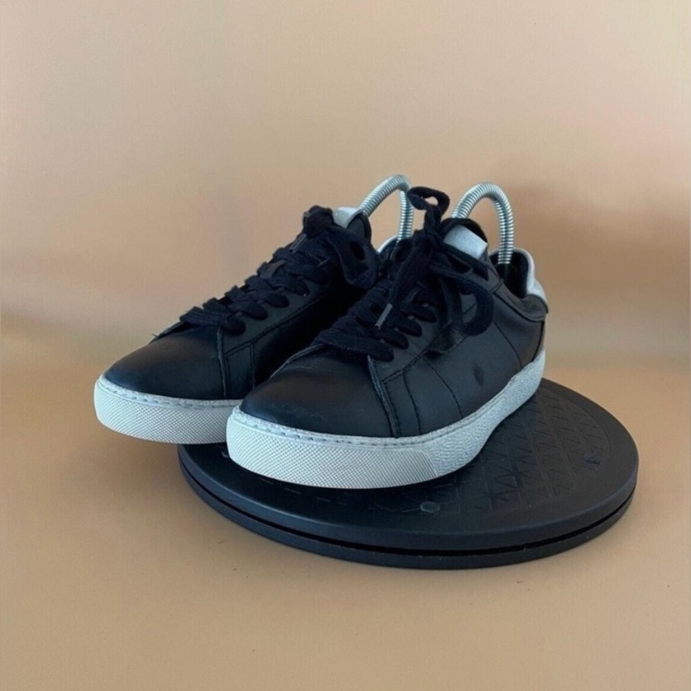 AllSaints Black Leather Low Top Sneakers Women’s Size 7 Minimalist Casual Shoes